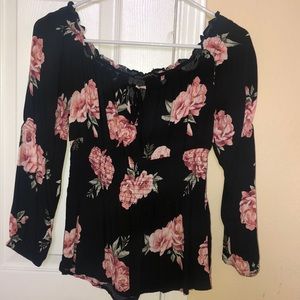Floral Off-The-Shoulder Long Sleeve-Half Sleeve
